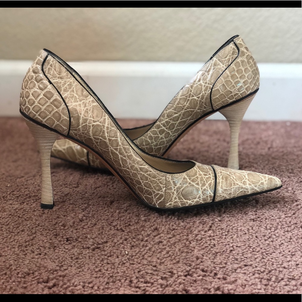 Gucci croc embossed pointed toe heels